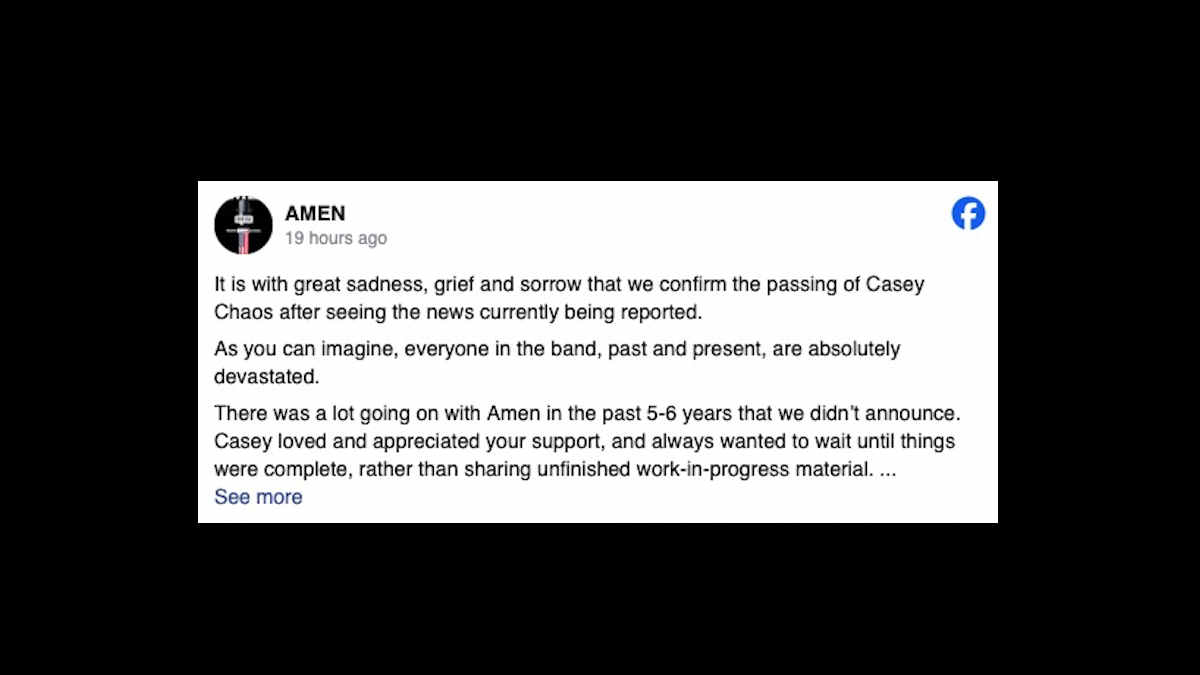 Amen frontman Casey Chaos has died